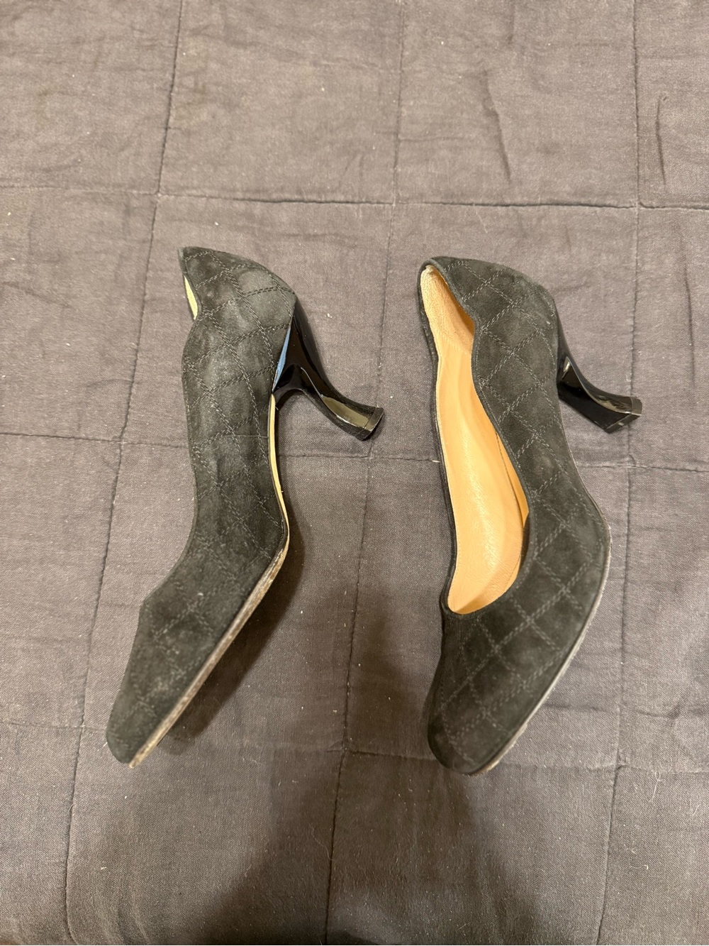 Anyi Lu Black Quilted Suede Square-Toe Flats - Picture 2 of 6